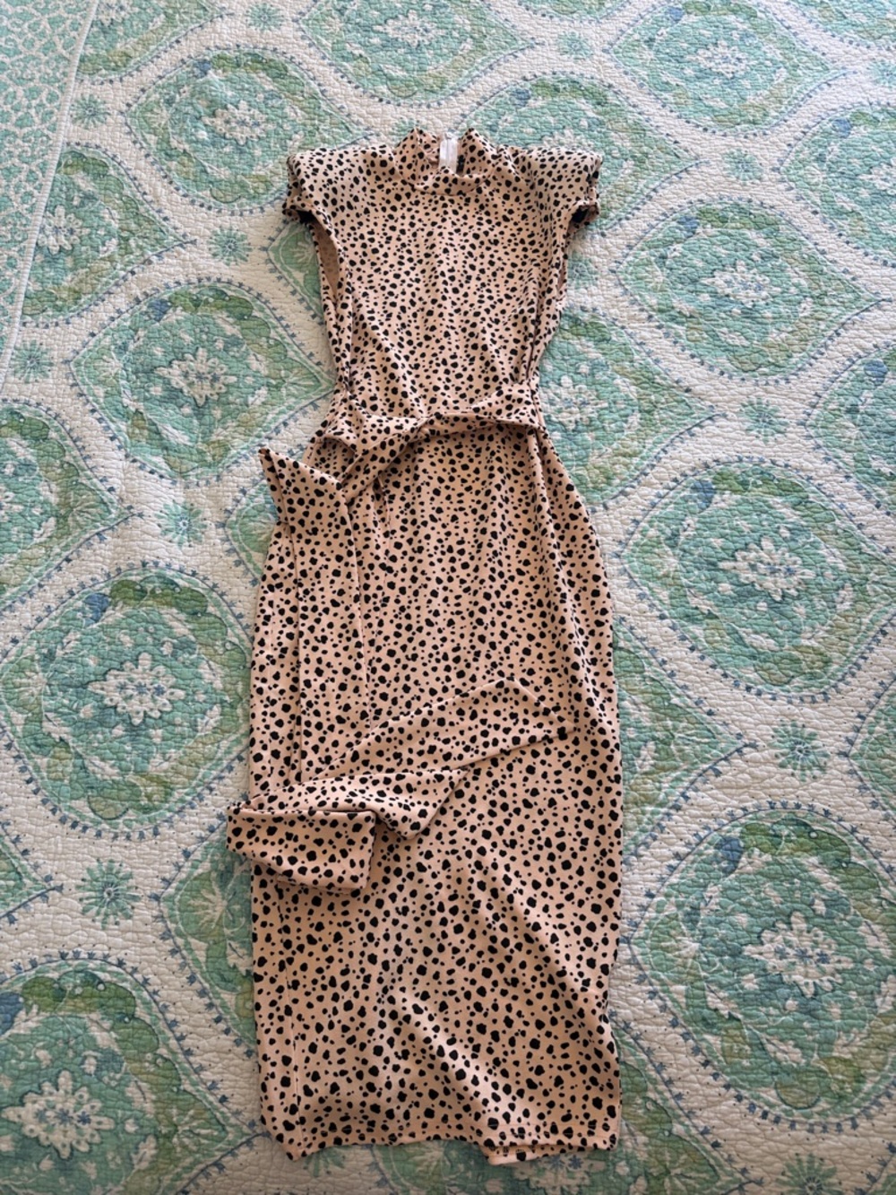 PrettyLittleThing Beige Dress with Black Spot Print